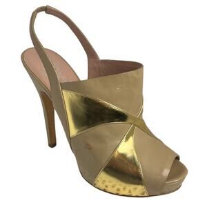 Alejandro Ingelmo Nude Gold Slingback Platform Heels Size 39 9